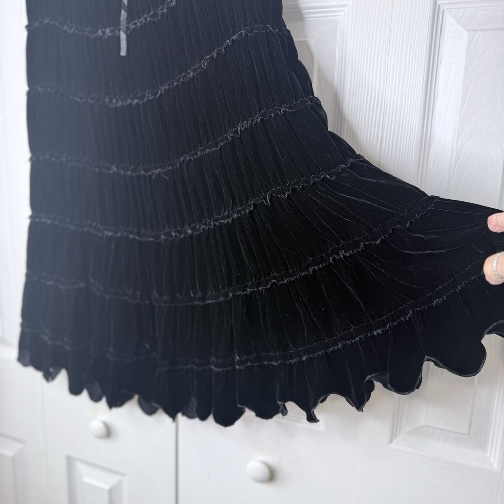 CC Couture Black Velvet Silk Blend Skirt Tiered Scalloped Whimsigoth Goth Y2K S - Picture 4 of 10